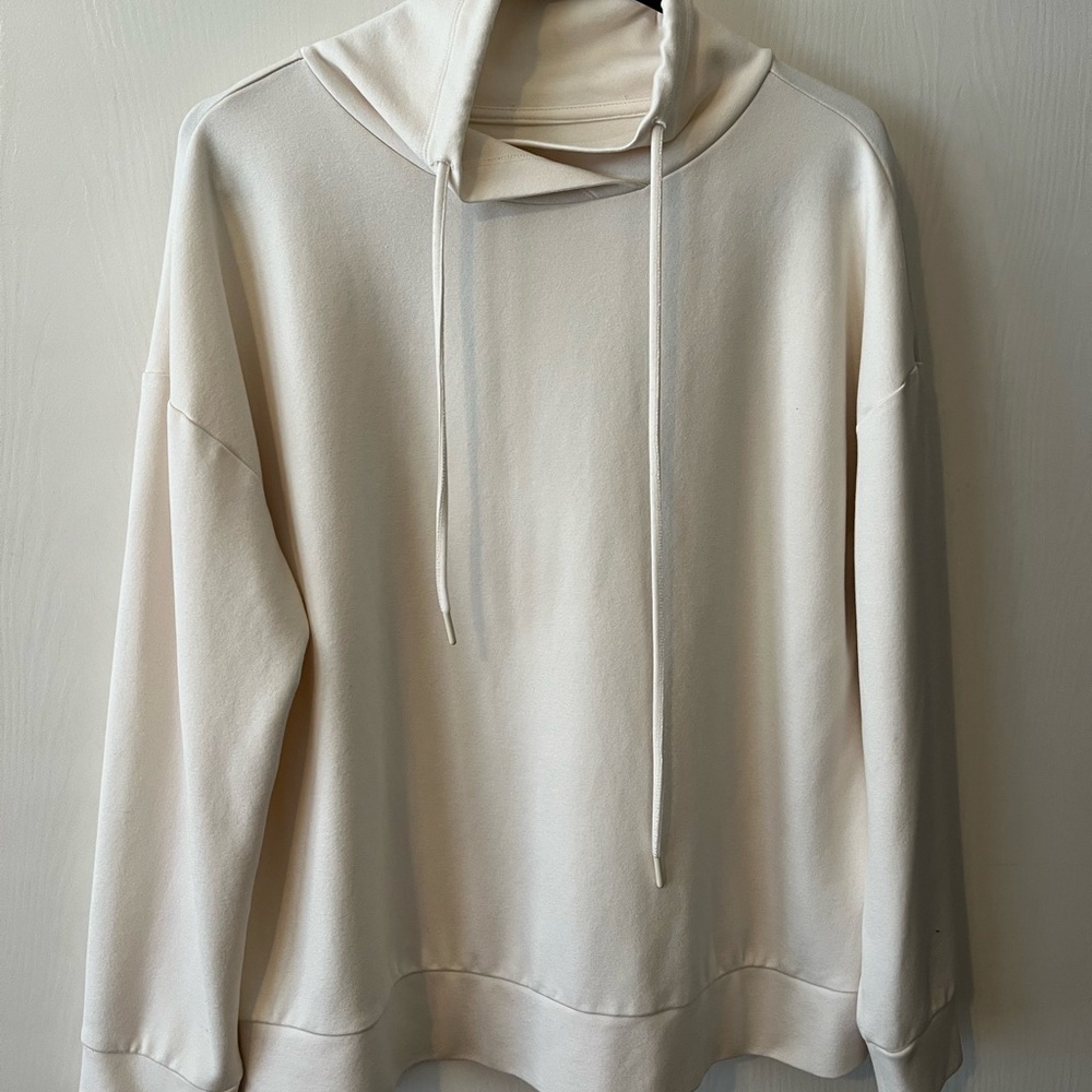 Anne Klein Womens Large Cream/White Long Sleeve Fleece Turtle Neck Pullover